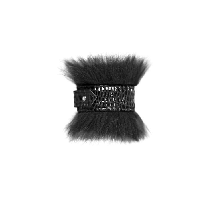 Vawk Lizard Embossed Cuff with Fox Fur