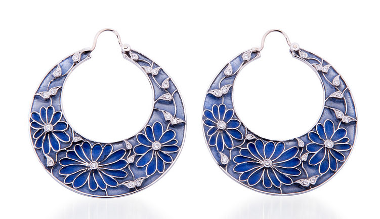 William Noble plique a jour and diamond earrings