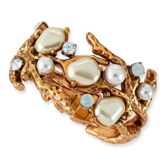 Oscar de la Renta Pearl Beaded Coral Bracelet