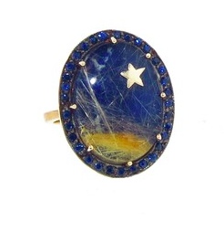 Andrea Fohrman Oval Lapis and Rutliated Quartz Ring
