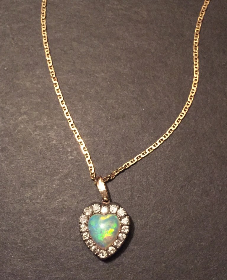Opal diamond heart pendant
