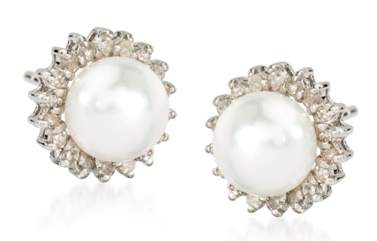 Ross Simons Pearl and Diamond Earrings